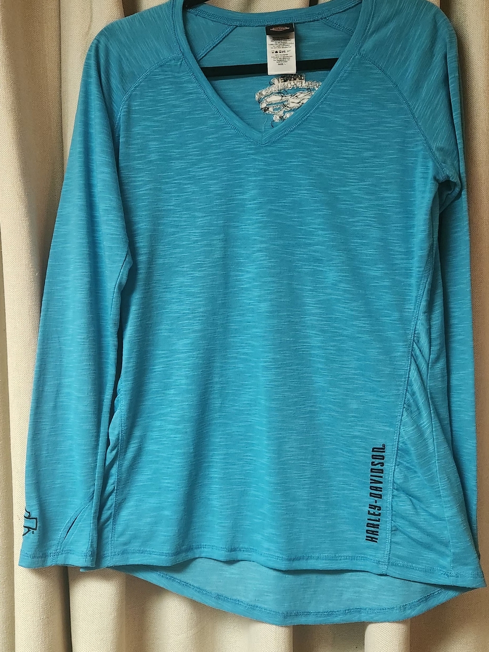 Harley-Davidson Blue V-Neck Long Sleeve Shirt SzL